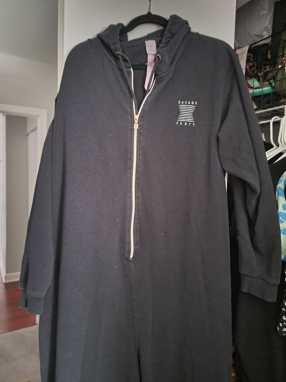 Savage X Fenty Black Zip-Up Hooded Sweashirt Jumpsuit 1x